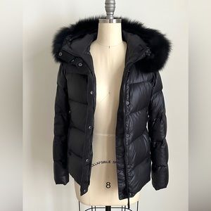 Joseph fur trim puffer down jacket black womens size small